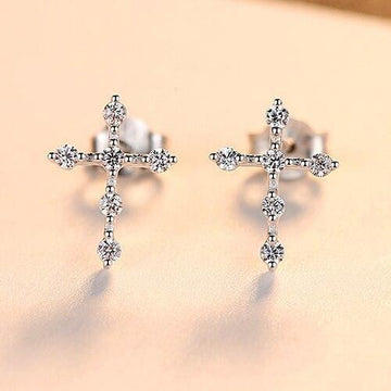 New Sparkling Simple Silver Tiny AAA+ Cubic Zirconia Diamonds Cross Stud Earrings for Women - The Jewellery Supermarket